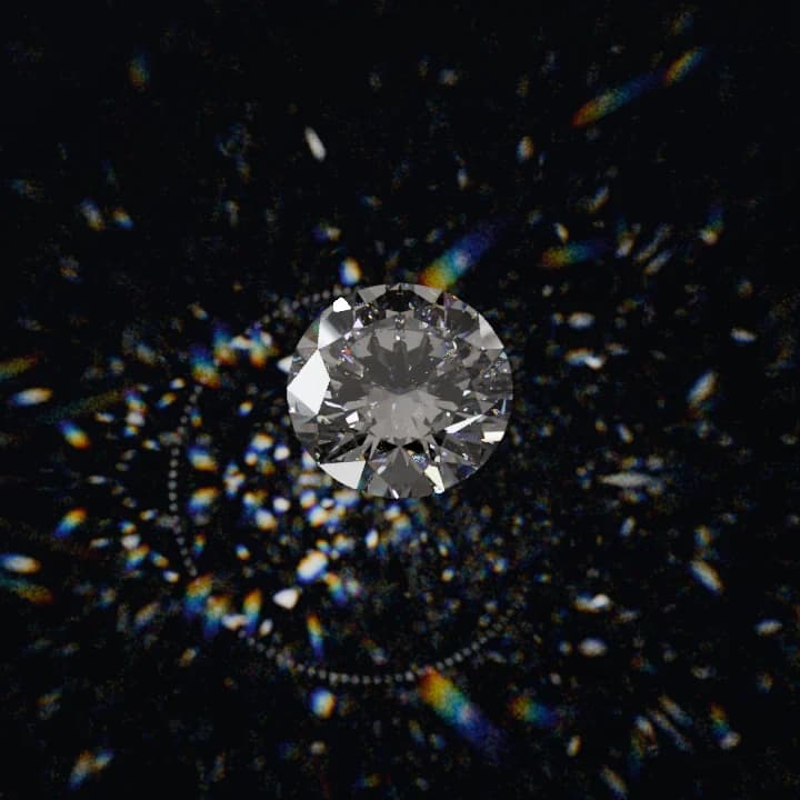 Diamond: a round brilliant rendered under a spotlight