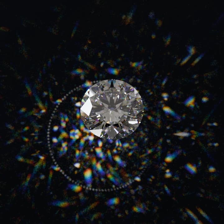 Moissanite: a round brilliant rendered under a spotlight