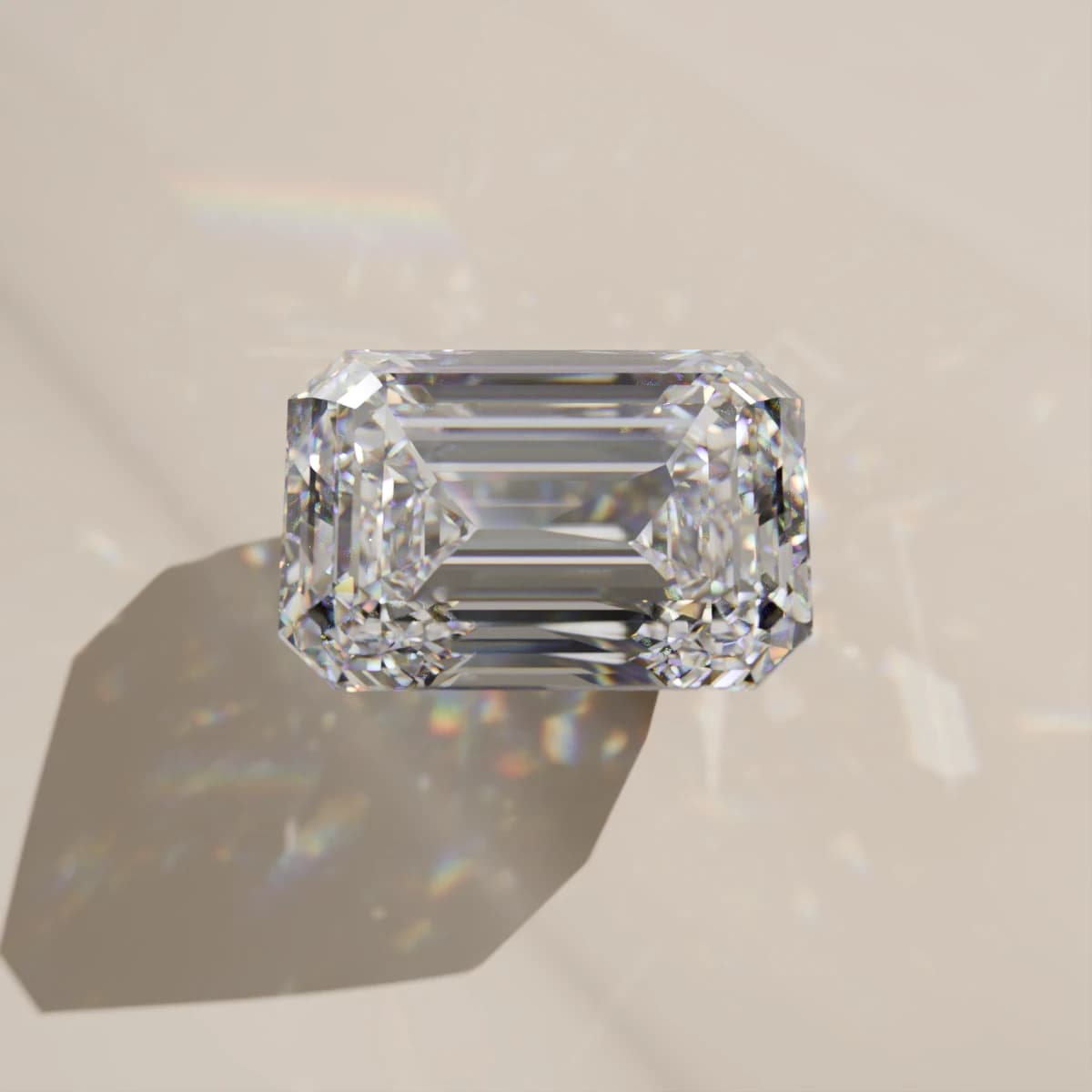 Emerald cut moissanite, rendered
