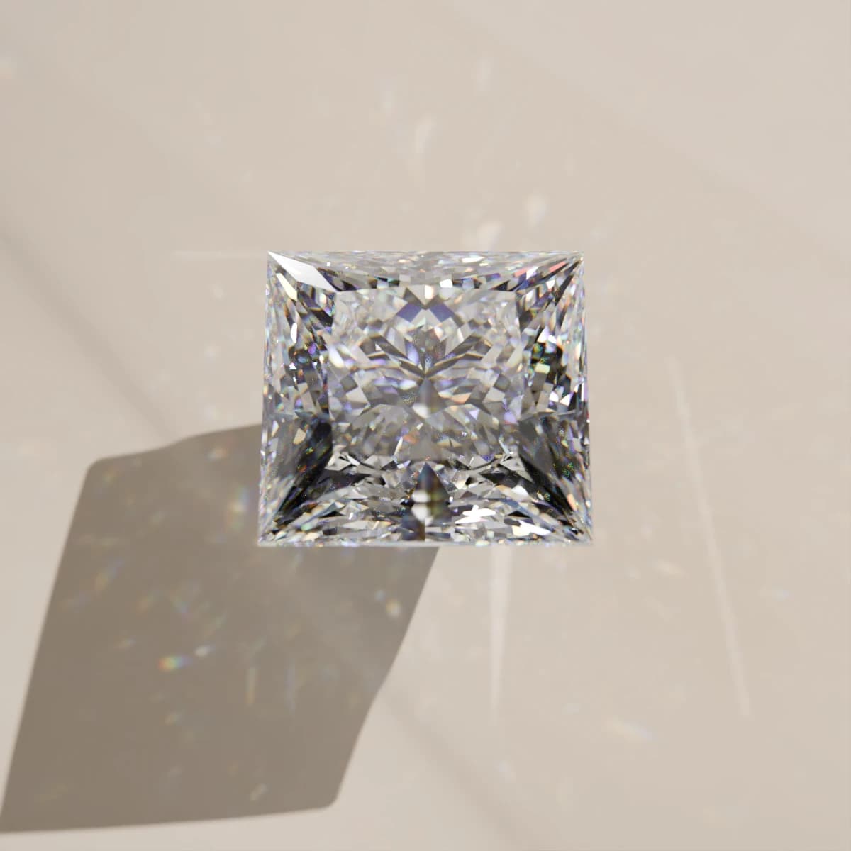 Princess cut moissanite, rendered