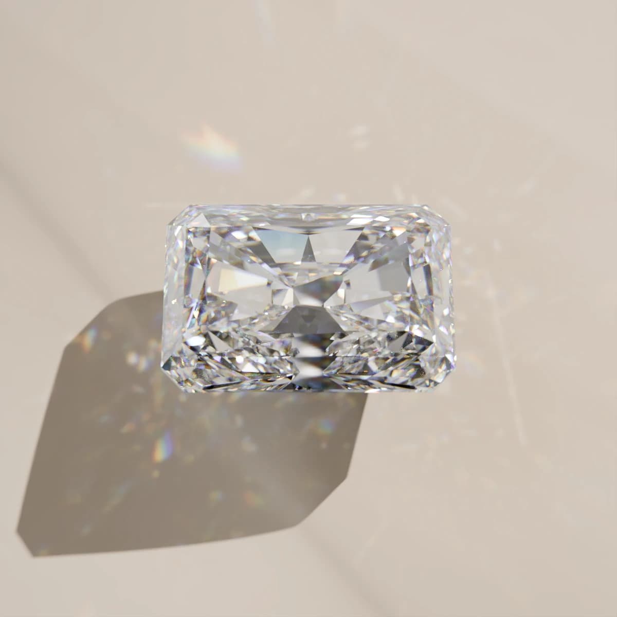 Radiant cut moissanite, rendered
