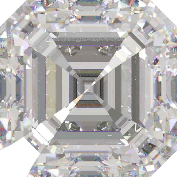 6mm asscher moissanite shown at life size on a hand