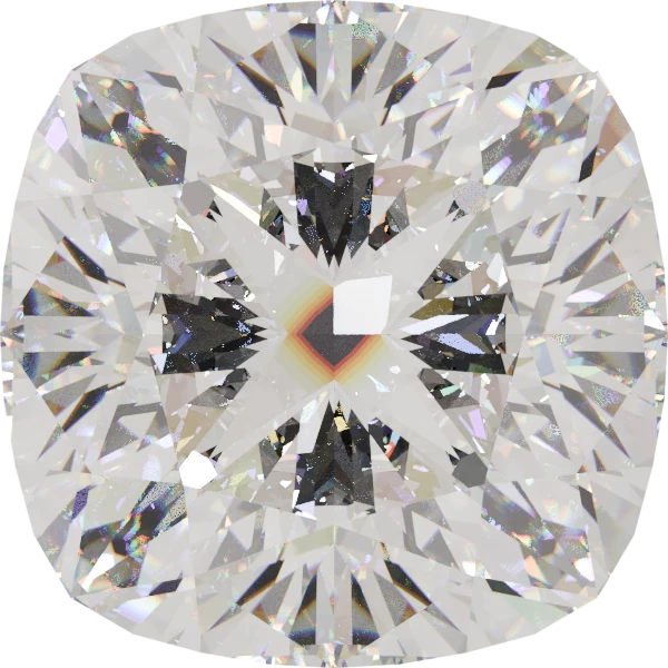 6mm cushion moissanite shown at life size on a hand