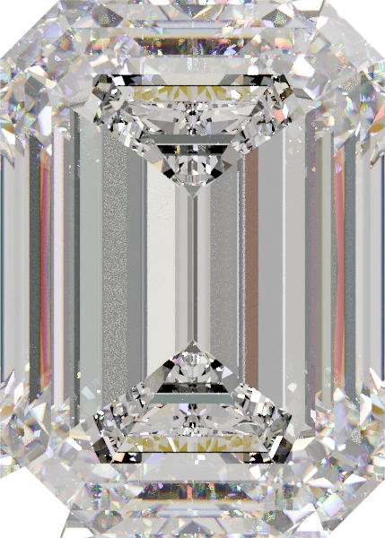 7×5mm emerald moissanite shown at life size on a hand