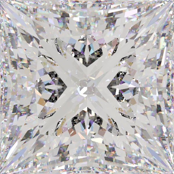 5.5mm princess moissanite shown at life size on a hand