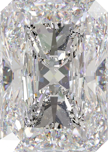 7×5mm radiant moissanite shown at life size on a hand